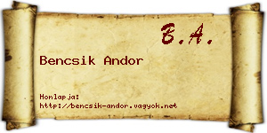 Bencsik Andor névjegykártya